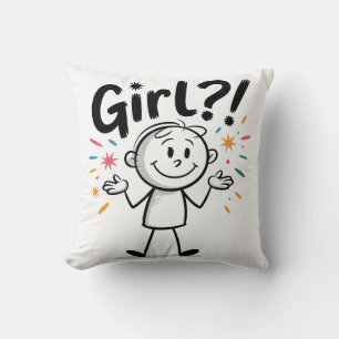 Girl?! Sassy Stick Figure Cartoon Throw Pillow