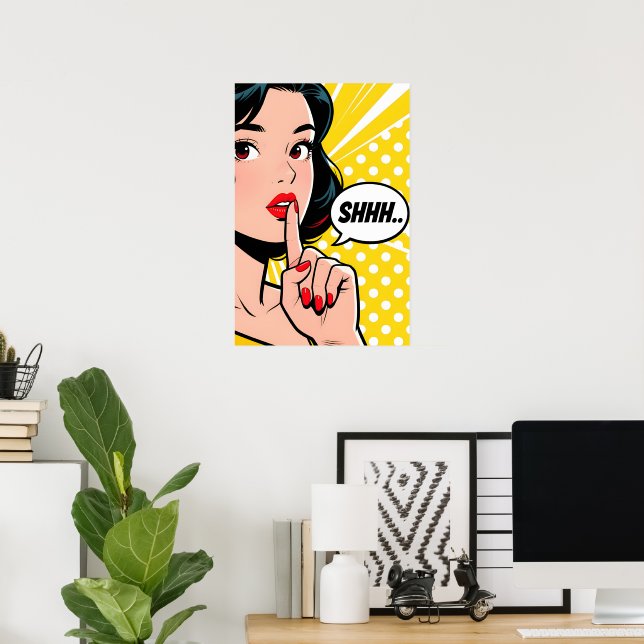 Girl Saying Shhhhh Pop Art Poster (Home Office)