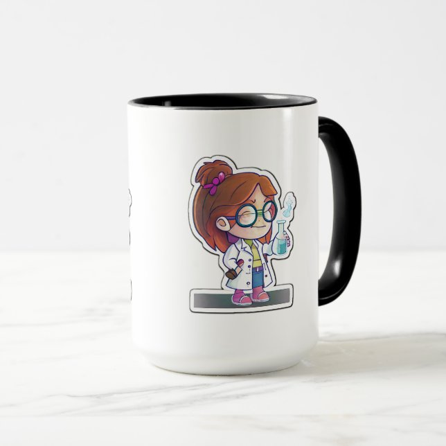 Girl Scientist Sticker Art Combo Mug, 15 oz  Mug (Front Right)