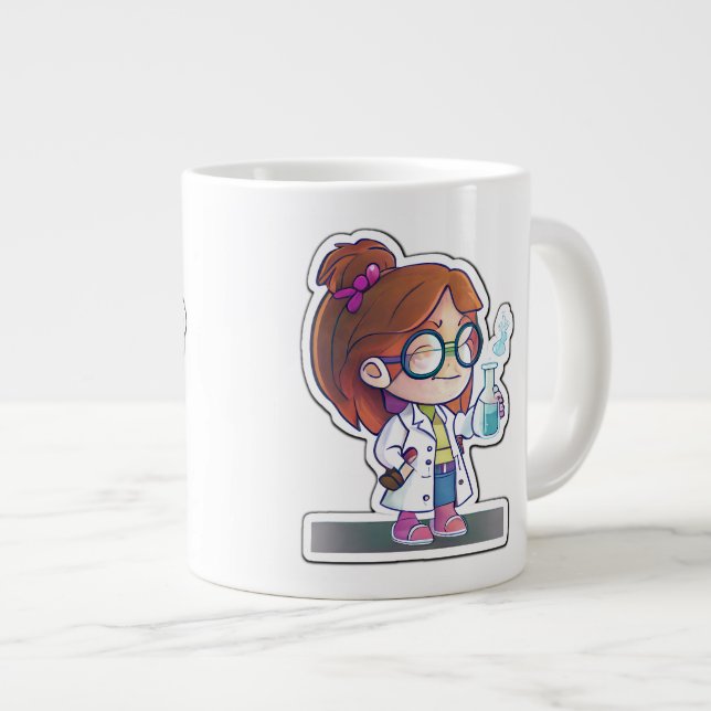 Girl Scientist Sticker Art Jumbo Mug  (Front Right)