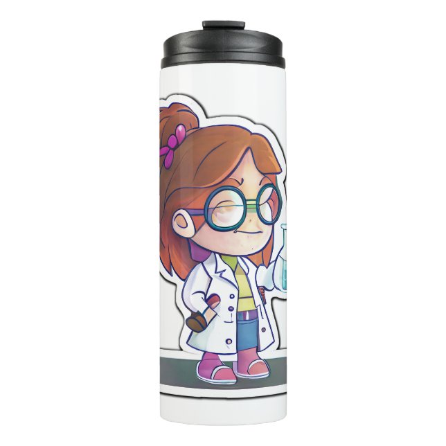 Girl Scientist Sticker Art Thermal Tumbler  (Front)