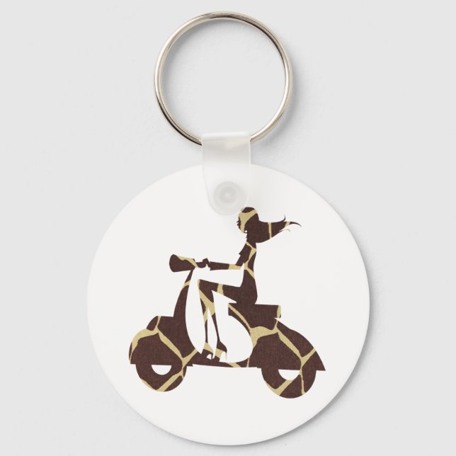 girl scooter dark giraffe keychain (Front)