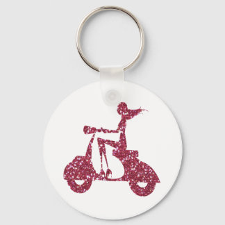 girl scooter pink glitter keychain