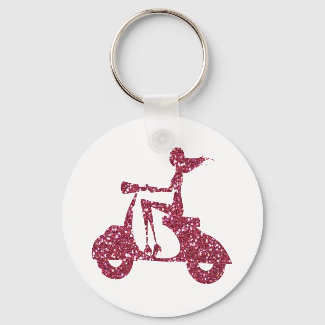 girl scooter pink glitter keychain (Front)