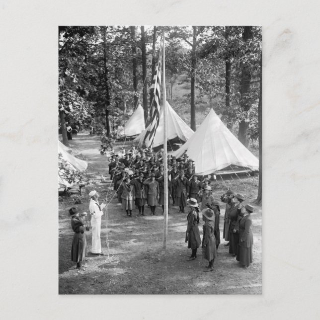 Girl Scout Flag-Raising: 1919 Postcard (Front)