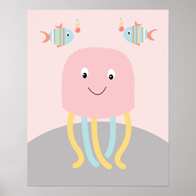 Girl Sea Ocean Life Pink Jellyfish Art Poster (Devant)