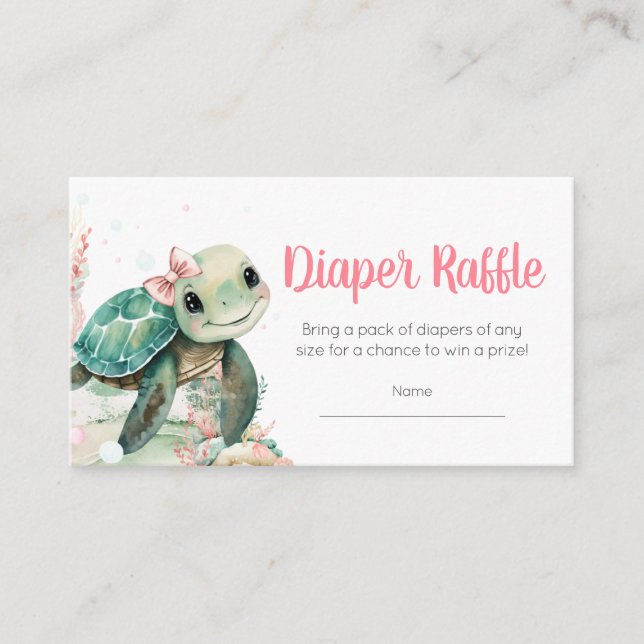 Girl Sea Turtle Baby Shower Diaper Raffle Enclosure Card (Front)