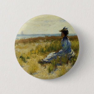 Girl Seated by the Sea 2 Inch Round Button