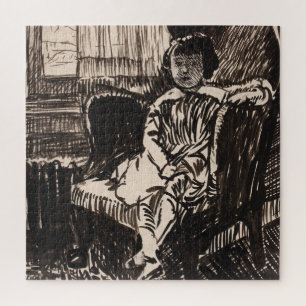 Girl Seated in Chair (ca. 1917-1918)  Canvas Print Jigsaw Puzzle