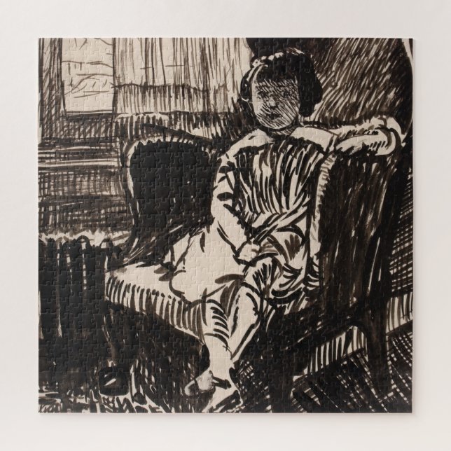 Girl Seated in Chair (ca. 1917-1918)  Canvas Print Jigsaw Puzzle (Vertical)