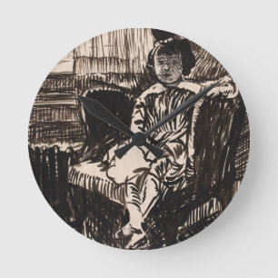 Girl Seated in Chair (ca. 1917-1918) Canvas Print Round Clock