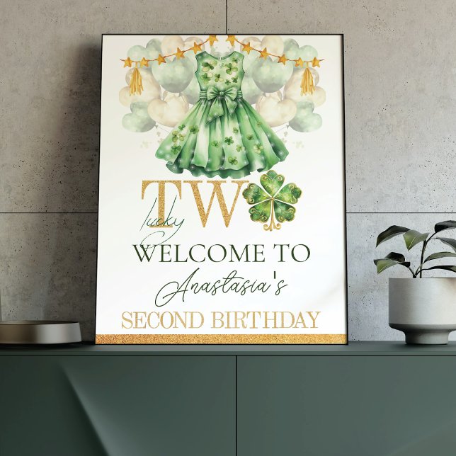 Girl Second Birthday St Patrick's Day Personalized Poster (Creator Uploaded)
