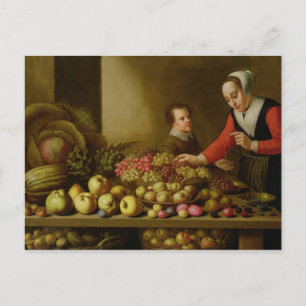 Girl selling grapes postcard