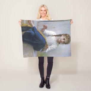 Girl Sewing, Bouguereau Fleece Blanket
