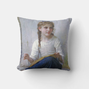 Girl Sewing, Bouguereau Throw Pillow