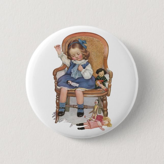 Girl Sewing Dollies 2 Inch Round Button (Front)