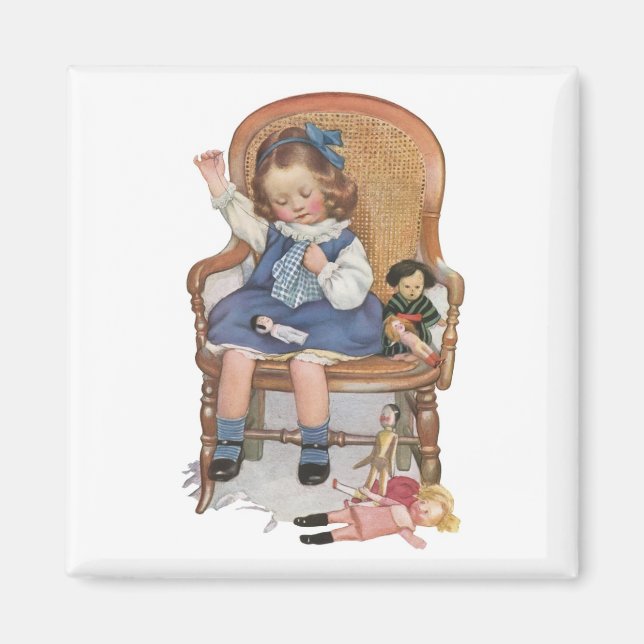 Girl Sewing Dollies Magnet (Front)