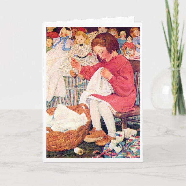 Girl Sewing, Jessie Willcox Smith Card (Front)
