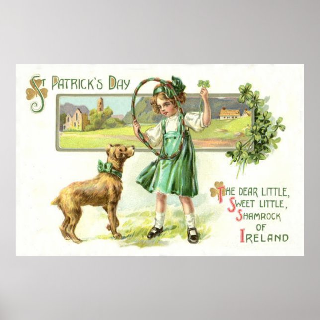 Girl Shamrock Four Leaf Clover Dog Hoop Poster (Front)