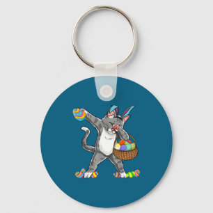 Girl Shirt Dabbing Cat Bunny Rabbit Easter Keychain