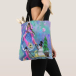 Girl Shopping Christmas Gift Tote Bag<br><div class="desc">Tote Bags or Crossbody Bags with Girl Shopping Christmas Tree Snowman Gifts Painting Colorful Decoration - Choose / Add Your Unique Text / Name / Color - Make Your Special Bag Gift - Resize and move or remove and add elements / text with customization tool ! Drawing and Design by...</div>