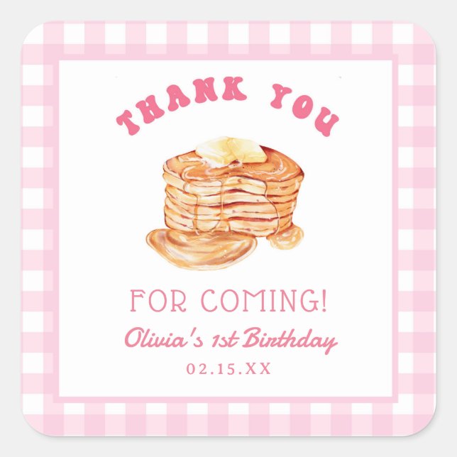 Girl Short Stack Pancake Birthday Thank You Square Sticker (Front)