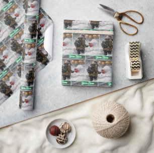 Girl Shoveling a Path to a Yarn Store Wrapping Paper
