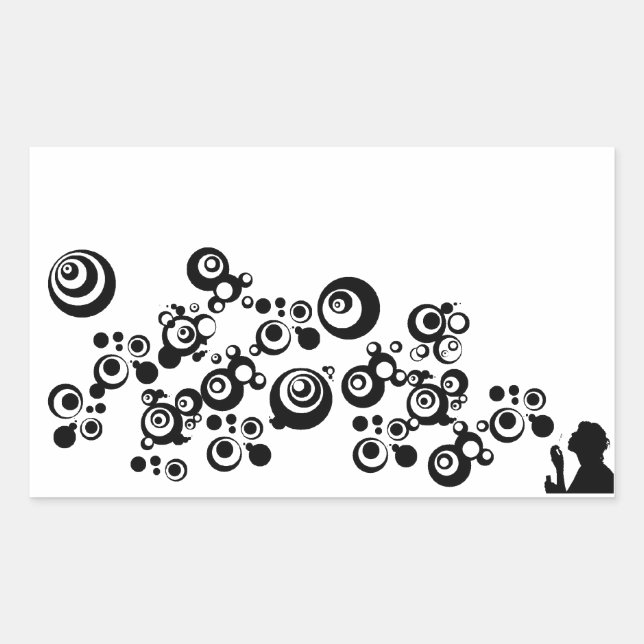 Girl Silhouette Blowing Bubbles Black White Sticker (Front)
