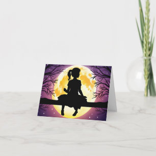 Girl Silhouette On Tree With Moon Note Card