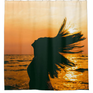 Girl silhouette, sea sunset, freedom.