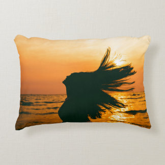 Girl silhouette, sea sunset, freedom. accent pillow