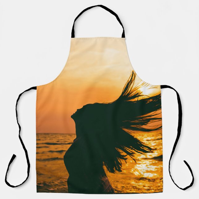 Girl silhouette, sea sunset, freedom. apron (Front)