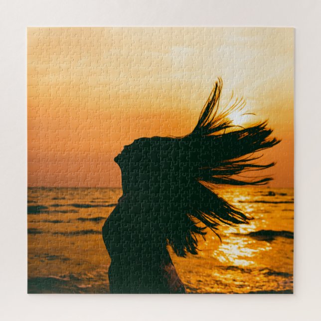 Girl silhouette, sea sunset, freedom. jigsaw puzzle (Vertical)