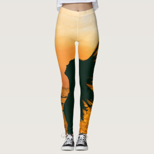 Girl silhouette, sea sunset, freedom. leggings