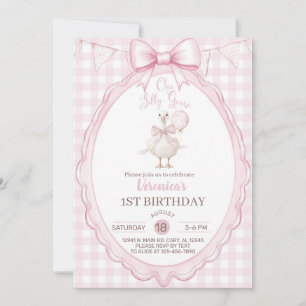 Girl Silly Goose 1st first birthday invite, goose. Invitation