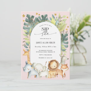 Girl sip and see safari themed baby invitation