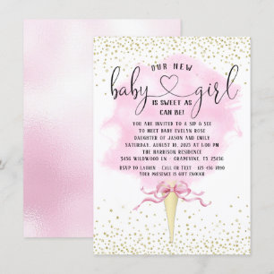Girl Sip See Pink Gold Cotton Candy Baby Shower Invitation