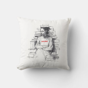 Girl Sitting on Book Throne - "Just Read" Throw Pillow