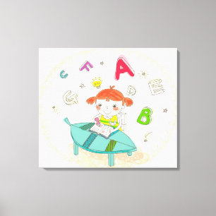 Girl sitting on chair, studying canvas print