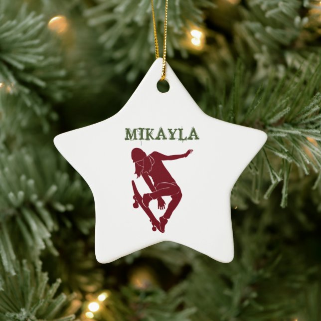 Girl Skateboarding Personalized Skateboarders Ceramic Ornament (Tree)