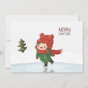 Girl Skating on Ice at Christmas Holiday Card