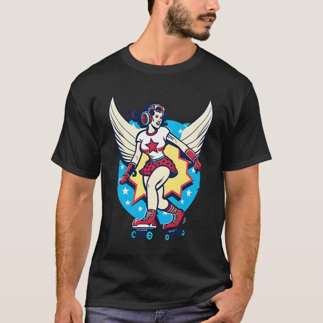 Girl Skating Wings Roller Derby T-Shirt (Front)