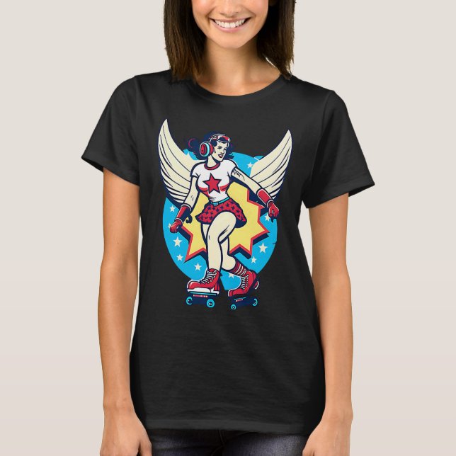 Girl Skating Wings Roller Derby T-Shirt (Front)