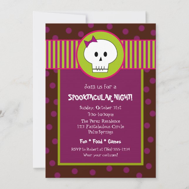 Girl Skeleton Halloween Party Invitation (Front)