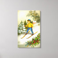 Girl ski-ing festive vintage
