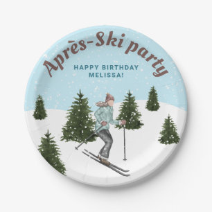 Girl Skiing Winter Slopes Après-Ski Birthday Party Paper Plate