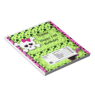 Girl Skull Birthday Candy Bar Wrapper Party Favour Notepad