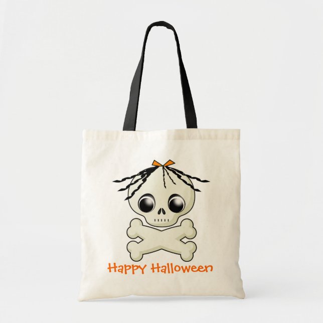 Girl Skull Halloween Treat Bag (Front)