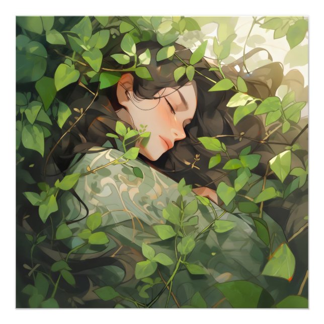 Girl Sleeping in Forest Anime Photo Print (Front)