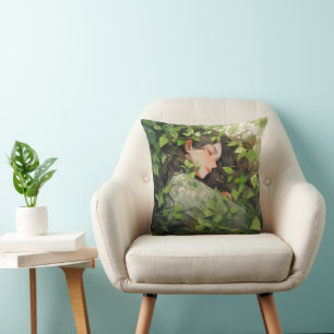 Girl Sleeping in Forest Anime Throw Pillow